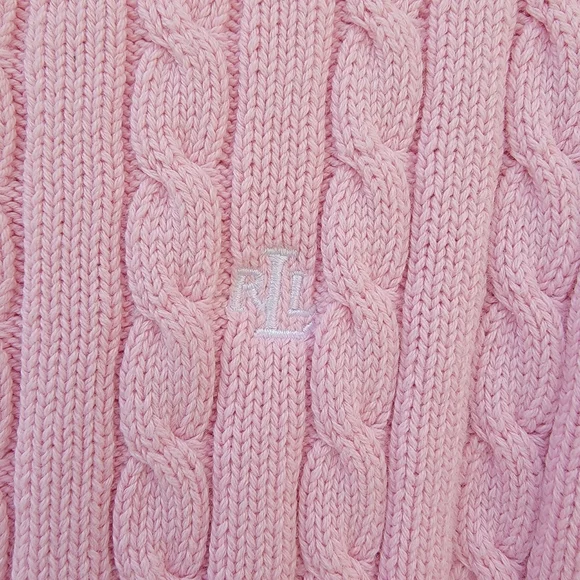 Lauren Ralph Lauren Petit Pink Cable Knit Sweater petit Small Academia Preppy - Picture 6 of 10